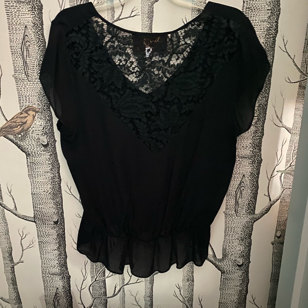 Rory Beca silk black Lace back top size L